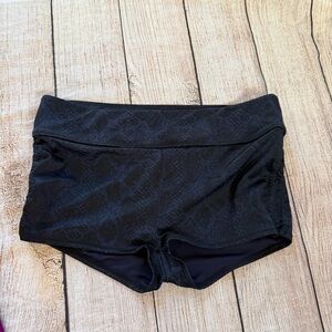 Athleta Printed Ruched Swim Short Womens L Navy Blue Black Polyester Spandex